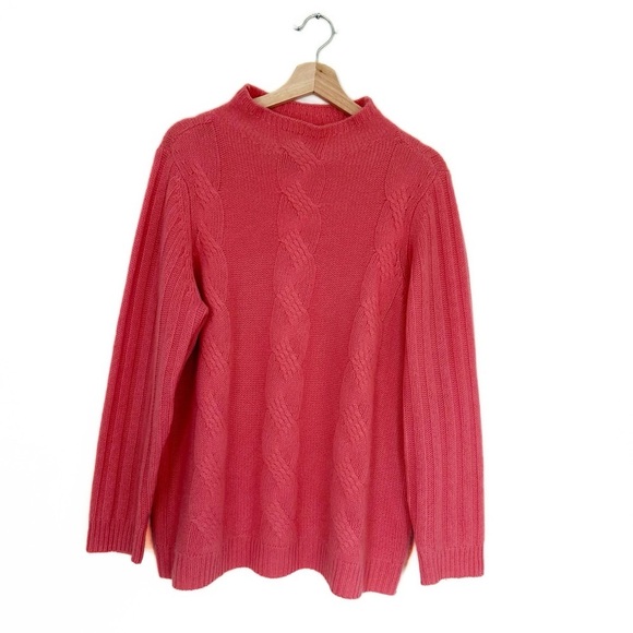 Chicos 100% Cashmere Women’s 3 US XL Pink Cableknit Mock Neck Sweater - Picture 1 of 5